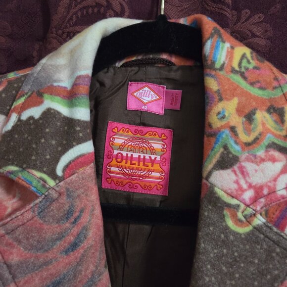 Oilily Brown Orange Floral Tie Front Jacket Woman's Large 42 - Picture 2 of 8